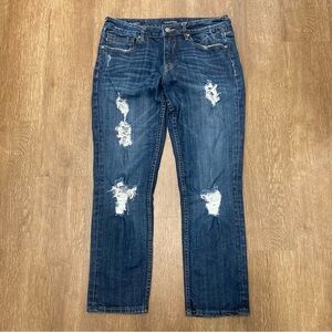 Vigoss Women's Dark Blue Distressed Cropped Jeans The Thompson Tomboy Boyfriend
